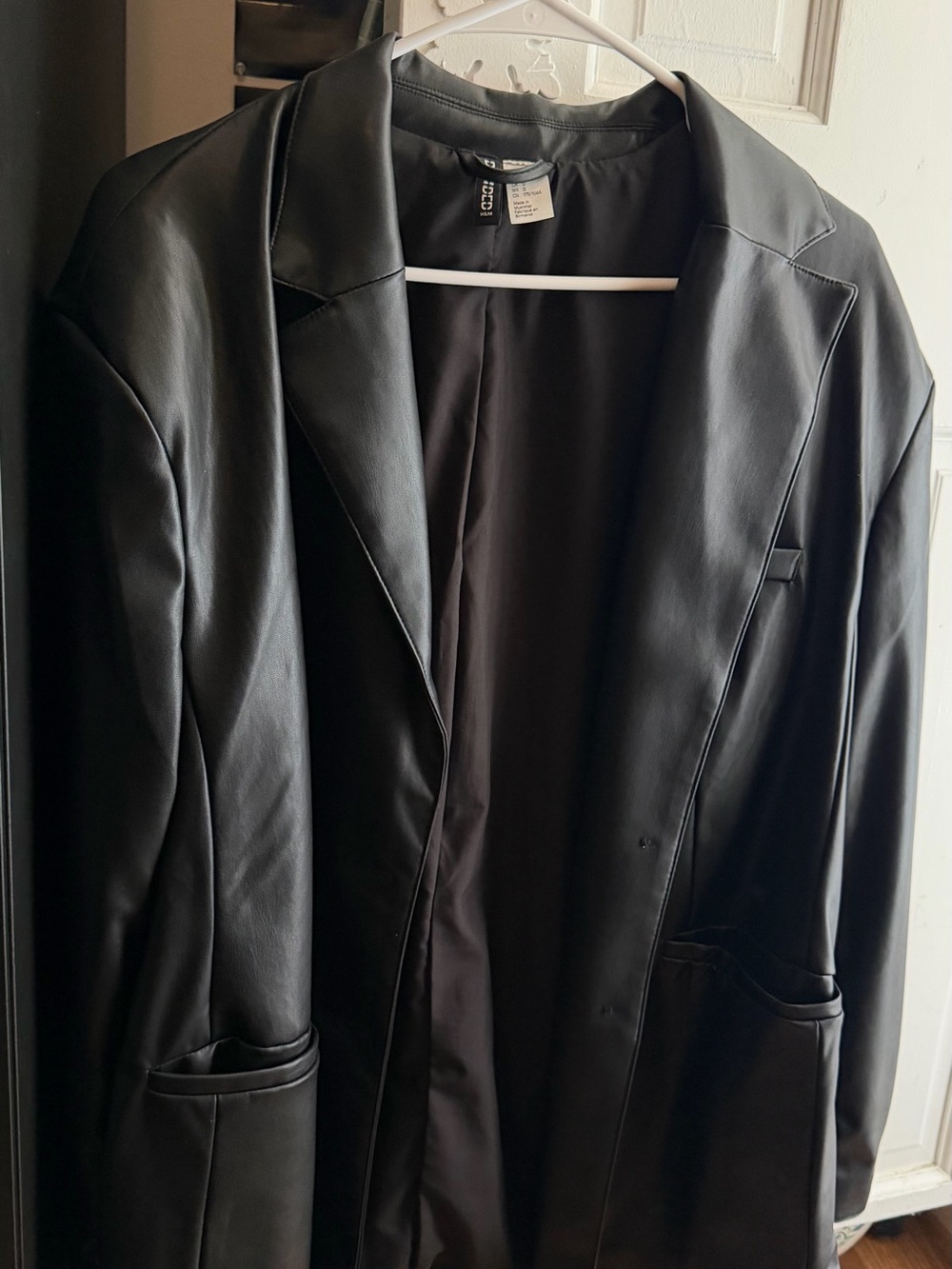 H&M Black Faux Leather Blazer Jacket